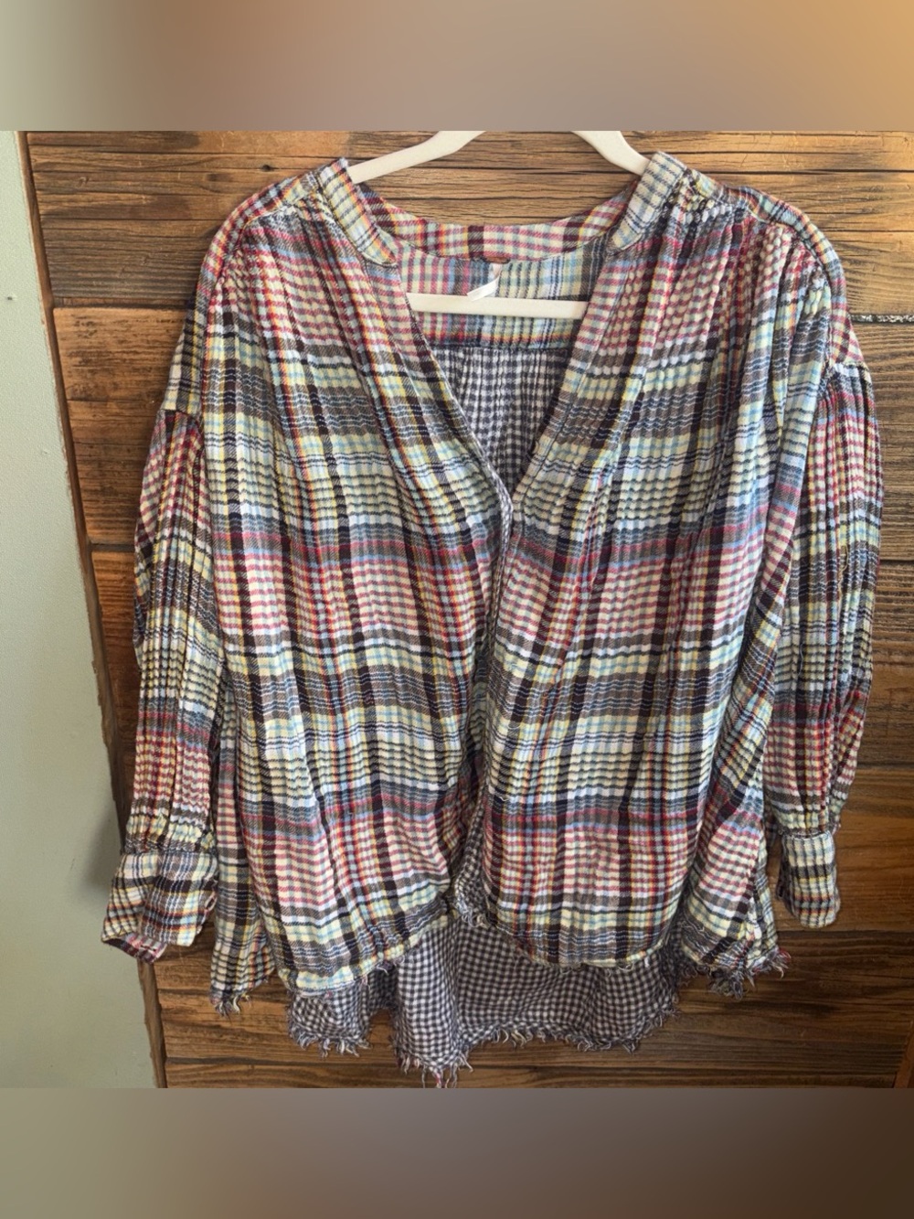 Free People Multi-Color Plaid Button-Front Flannel
